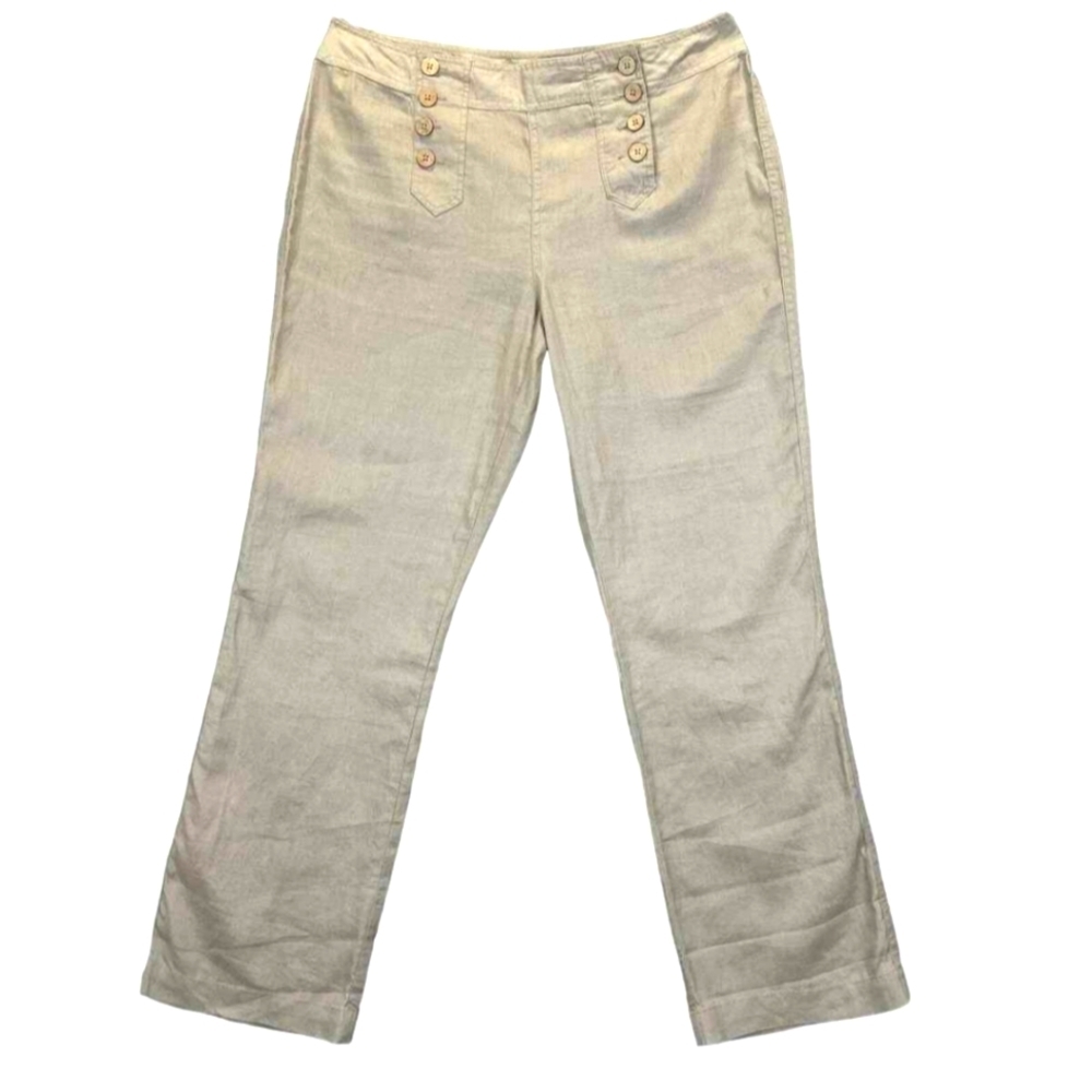 Cynthia Rowley Womens Linen Pants Size 6 100% Linen Sailor Front Wide Leg